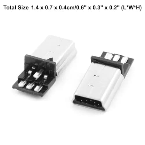 sourcing map Mini USB B Type Male Connector 10 pcs | 5 Pin solder port, metal shield, China-made thumbnail 3