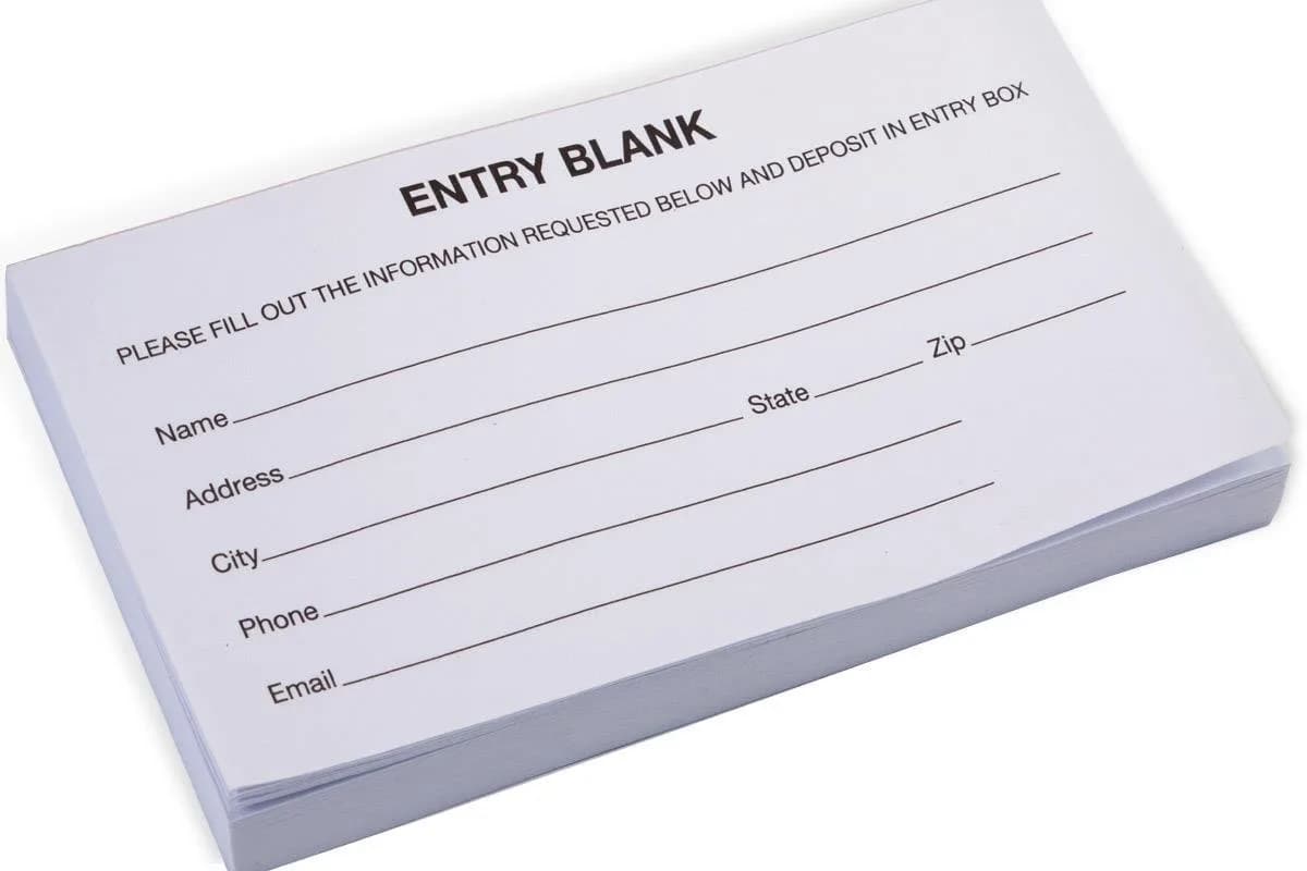 Displays2go Entry Form Pads for Raffles, Contests, Drawings; 1000 Forms Total | Collect Contact Information for Events
