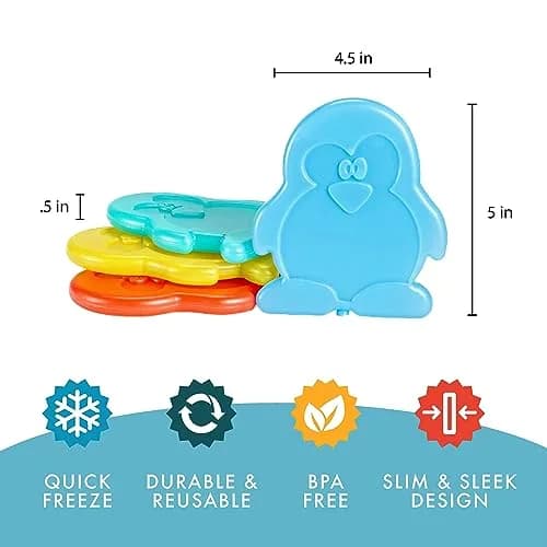 Fit & Fresh Reusable Kids Lunch Box Ice Packs, 4pk | Slim Penguin-Shaped Freezer Packs for School & Picnic thumbnail 3