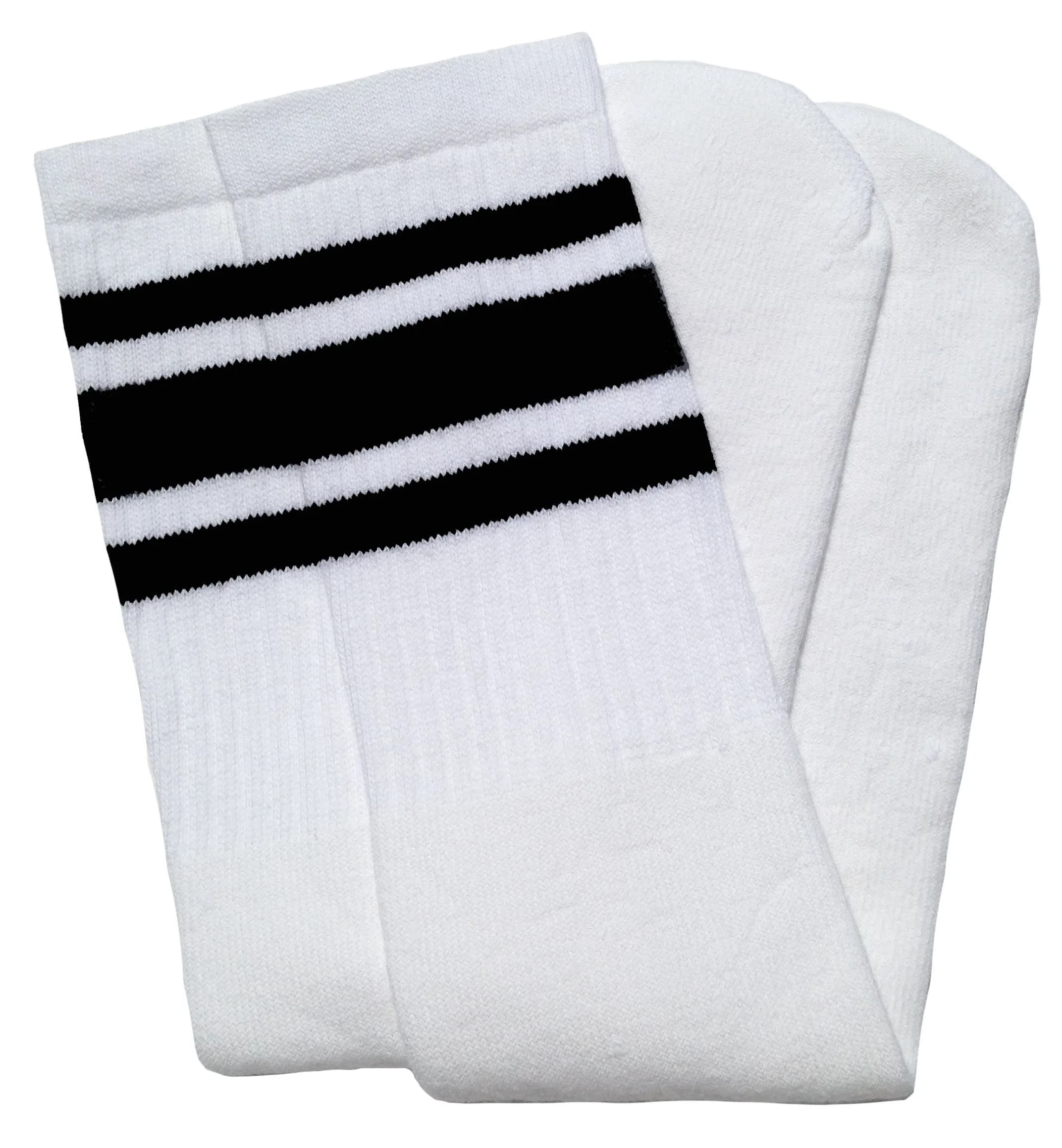 SKATERSOCKS 22" Knee high White tube socks with Black stripes style 3 | Unisex, 22-inch, Cotton blend, Made in USA