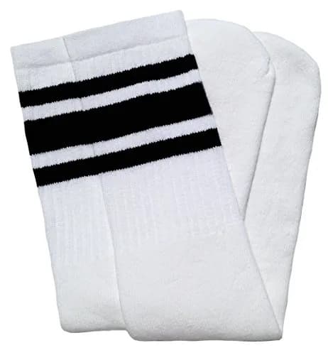 SKATERSOCKS 22" Knee high White tube socks with Black stripes style 3 | Unisex, 22-inch, Cotton blend, Made in USA thumbnail 1