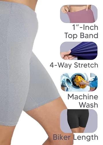 STRETCH IS COMFORT Women's Cotton Biker Shorts Heather Gray Small | Soft Cotton & Spandex for Daily Comfort thumbnail 4
