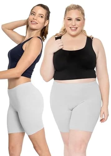STRETCH IS COMFORT Women's Cotton Biker Shorts Heather Gray Small | Soft Cotton & Spandex for Daily Comfort thumbnail 2