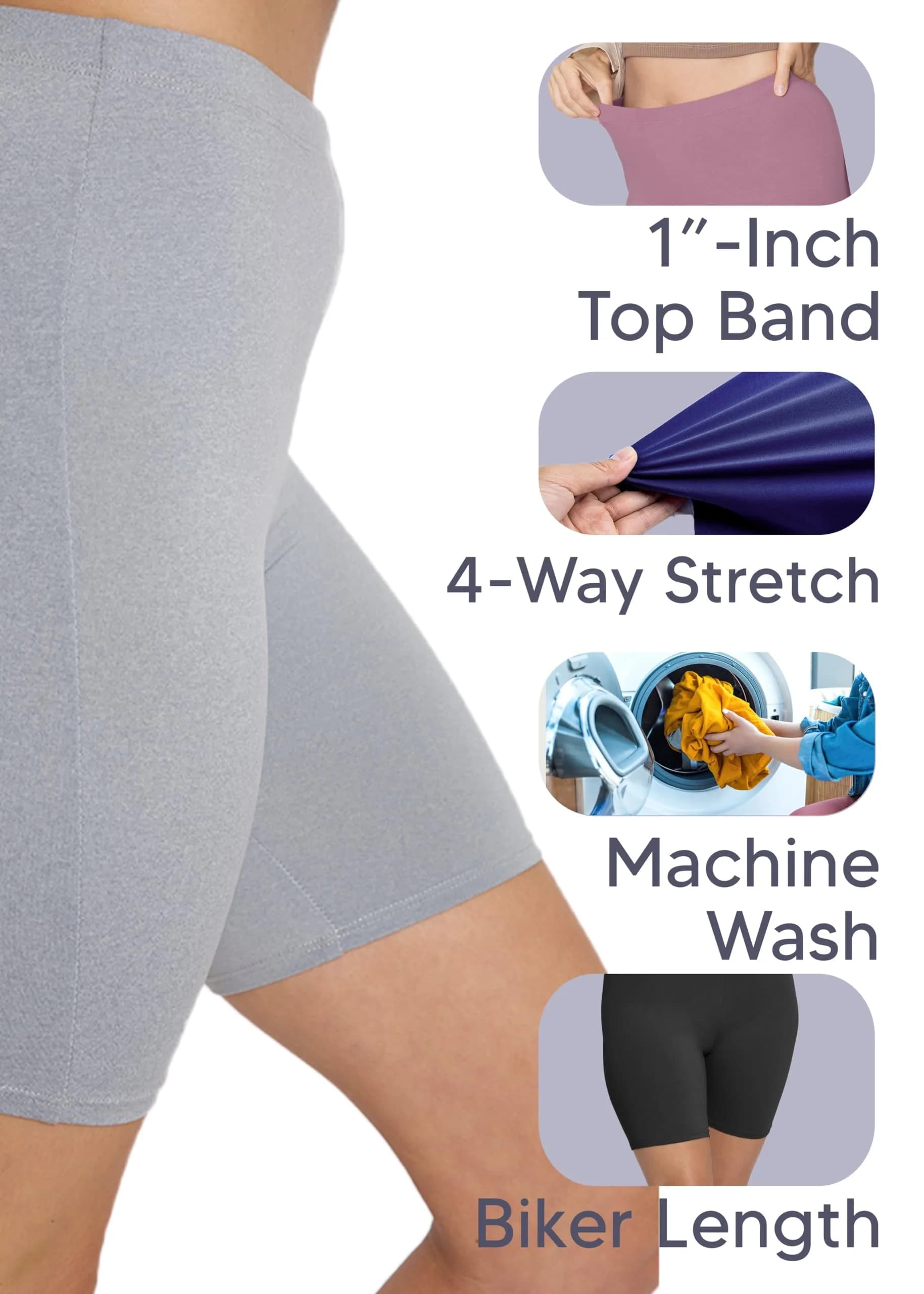 STRETCH IS COMFORT Women's Cotton Biker Shorts Heather Gray Small | Soft Cotton & Spandex for Daily Comfort thumbnail 4
