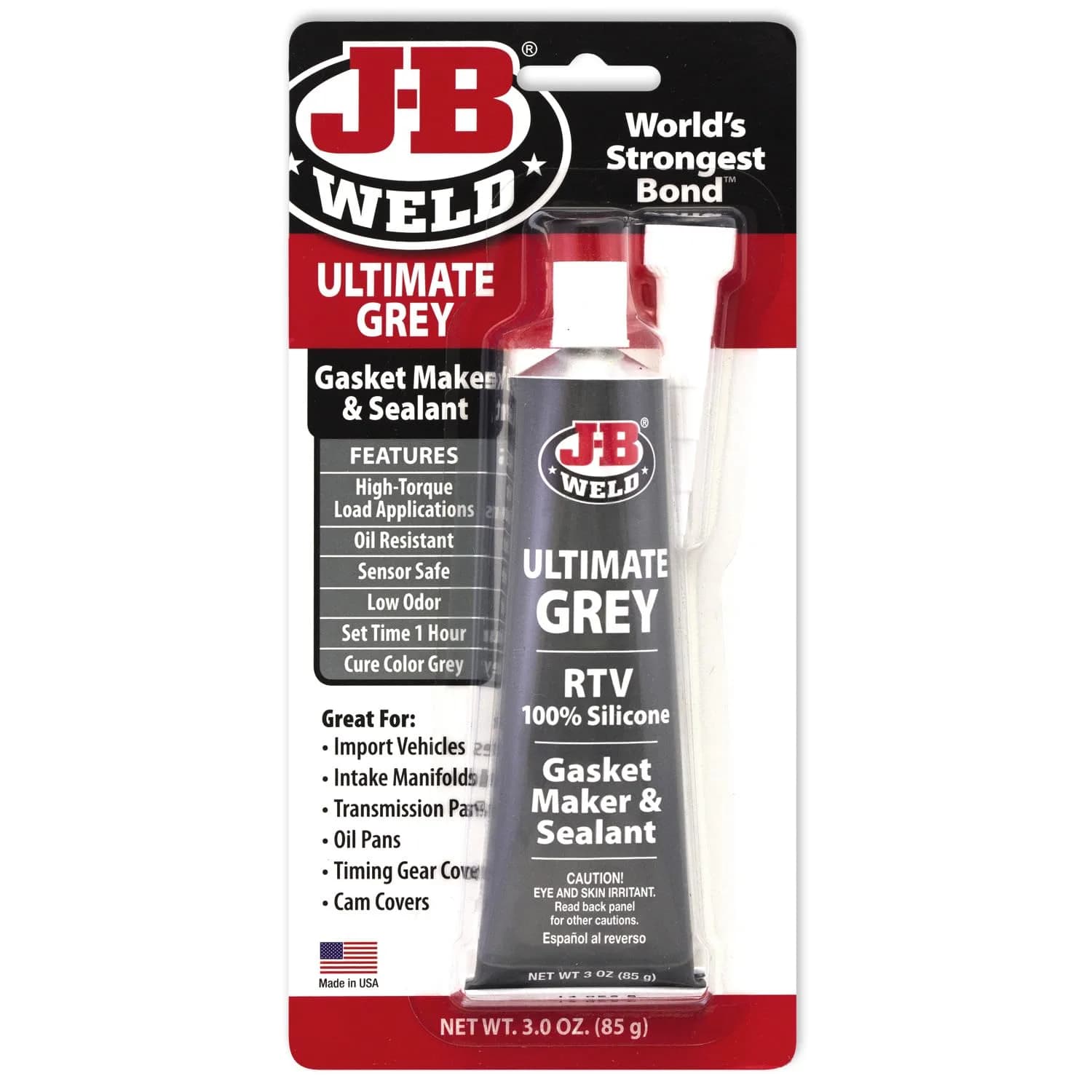 J-B Weld Ultimate Gray RTV Silicone Sealant 85g (3 oz) | Waterproof, Heat-Resistant Gasket Maker - main product image