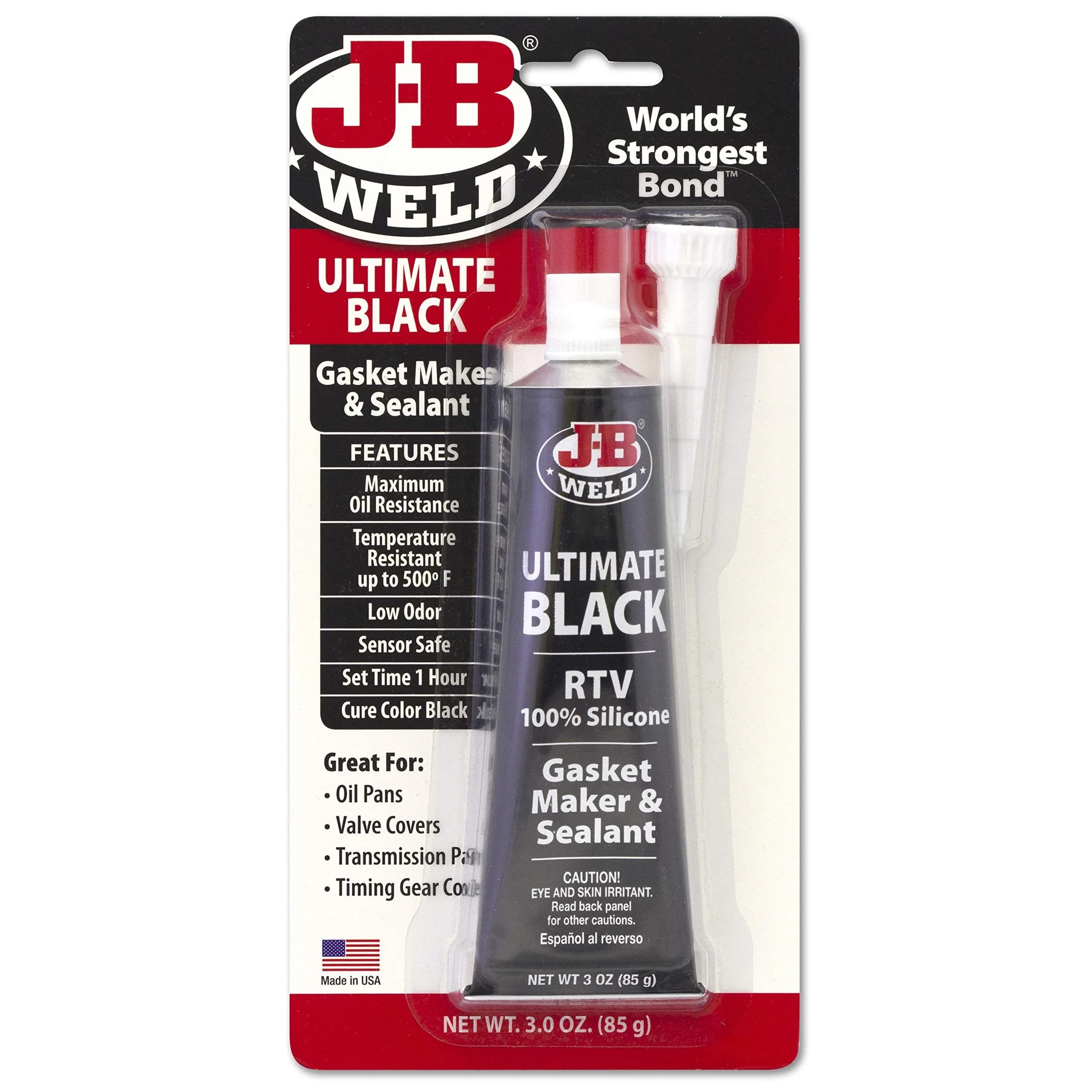 J-B Weld Ultimate Black RTV Silicone Gasket Maker and Sealant 3 oz (88.7 ml) | Oil & Petroleum Resistant