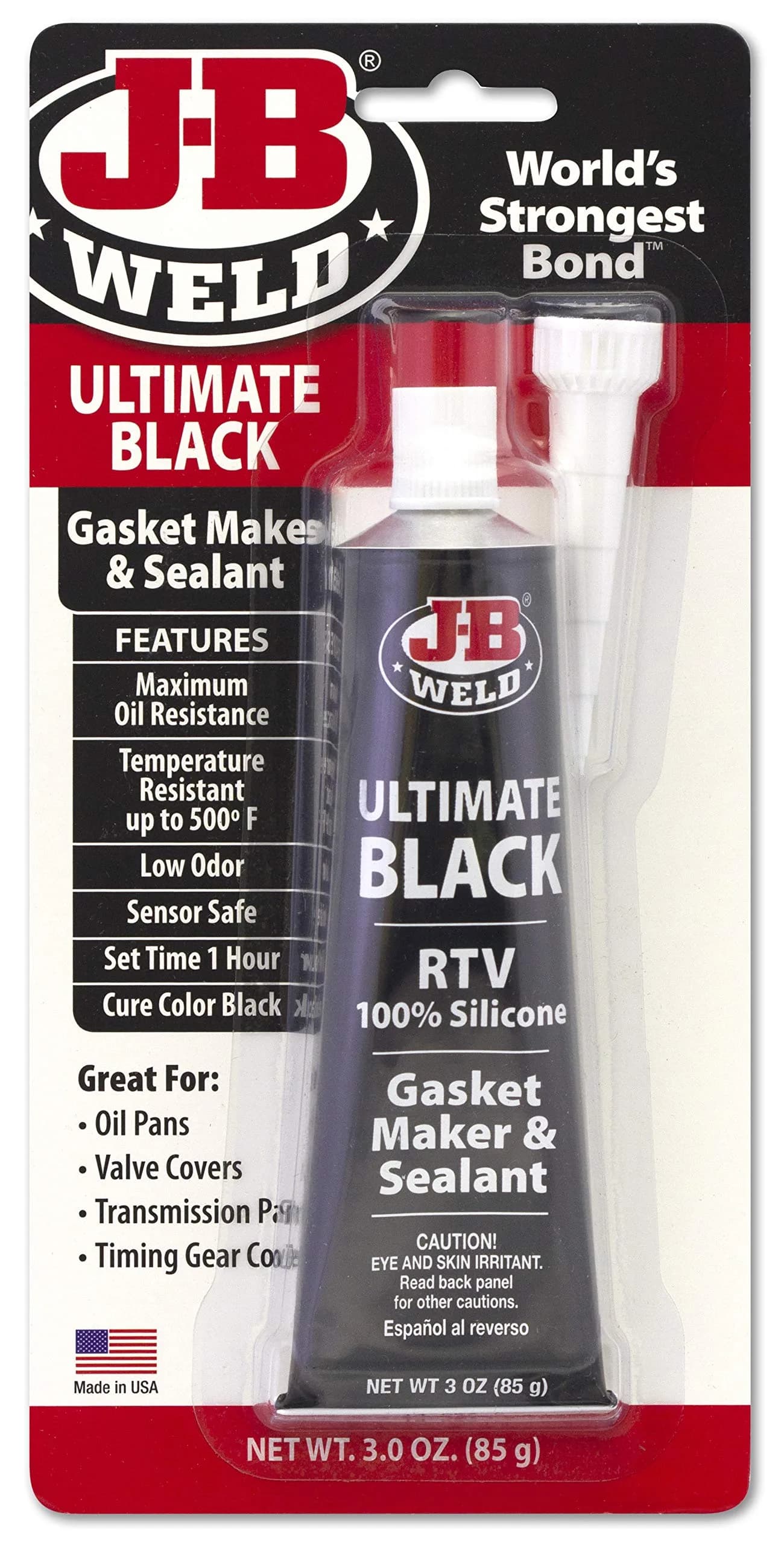 J-B Weld Ultimate Black RTV Silicone Gasket Maker and Sealant 3 oz (88.7 ml) | Oil & Petroleum Resistant - main product image