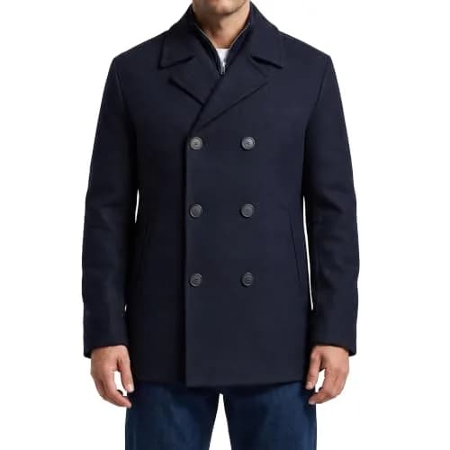 Nautica Men's Wool Blend Peacoat – Double-Breasted Winter Coat, Large | Classic Wool & Blends for Cold Weather thumbnail 1