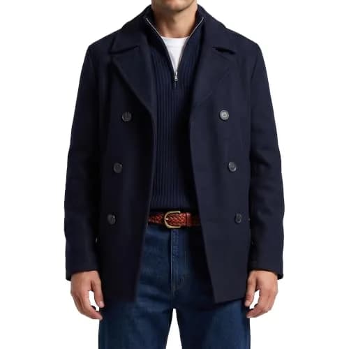 Nautica Men's Wool Blend Peacoat – Double-Breasted Winter Coat, Large | Classic Wool & Blends for Cold Weather thumbnail 2