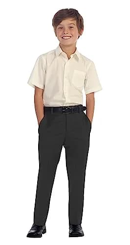 Gioberti Boys Flat Front Dress Pants, Charcoal, Size 8 | Adjustable Waist, Formal Fit thumbnail 1