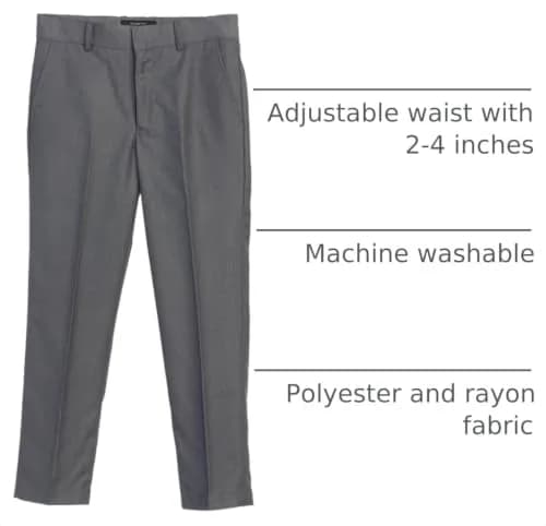 Gioberti Boys Flat Front Dress Pants, Charcoal, Size 8 | Adjustable Waist, Formal Fit thumbnail 4
