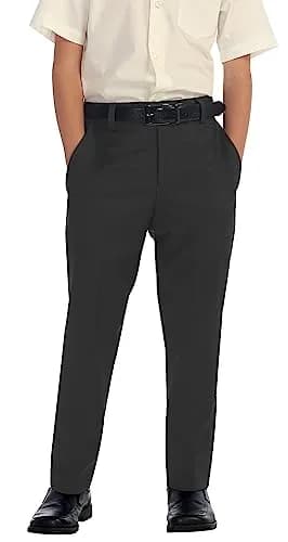 Gioberti Boys Flat Front Dress Pants, Charcoal, Size 8 | Adjustable Waist, Formal Fit thumbnail 2