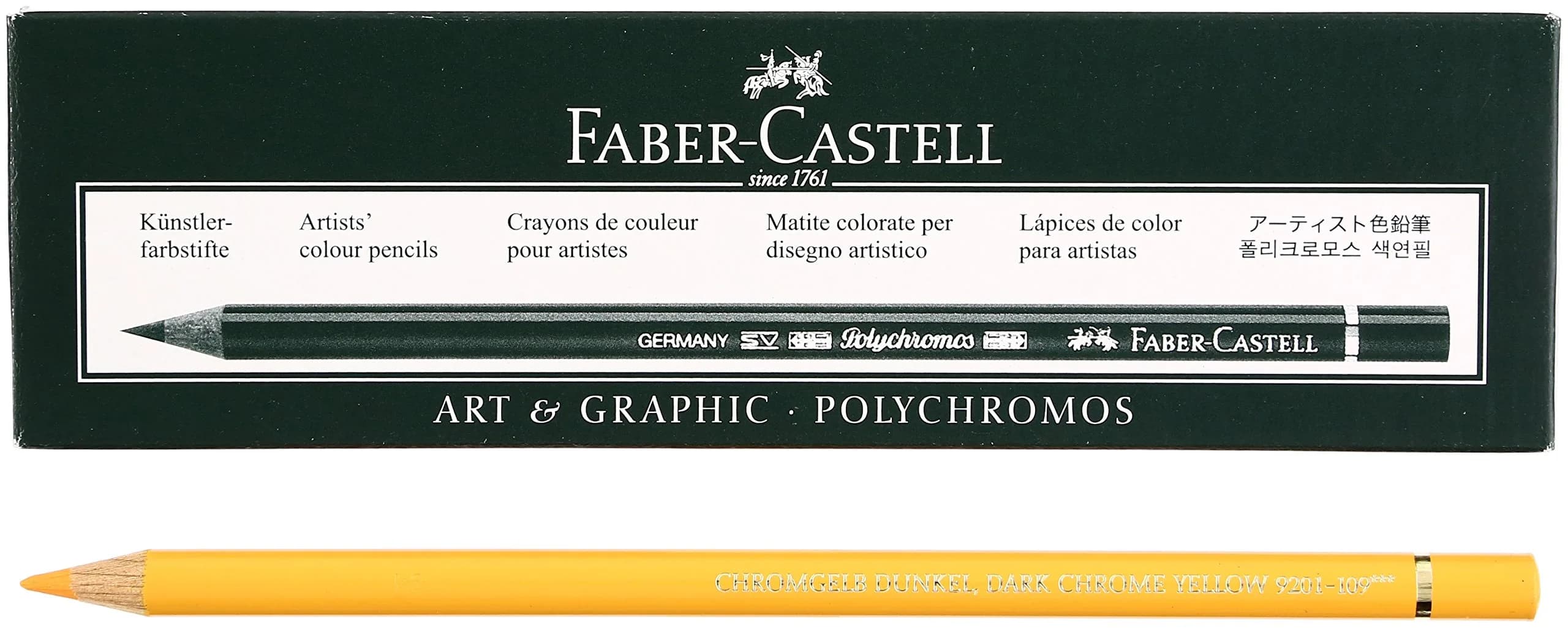 Faber-Castell Polychromos Colored Pencils 6 Count (109 Dark Chrome Yellow) | Artist Quality, Fade-Resistant, Smooth Oil Core - main product image