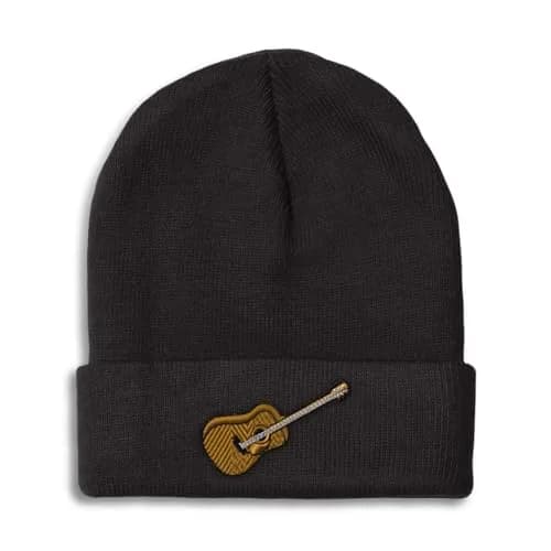Speedy Pros Custom Beanie for Men & Women Guitar Music A Embroidery Acrylic Skull Cap Hat Black Design Only thumbnail 1