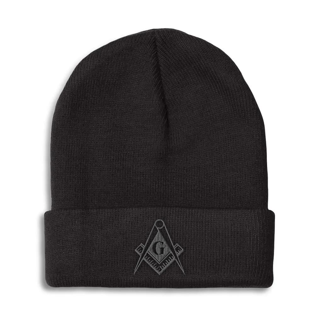Speedy Pros Beanies for Men Mason Gray Thread Embroidery Winter Hats for Women Acrylic Skull Cap One Size Black Design Only - main product image