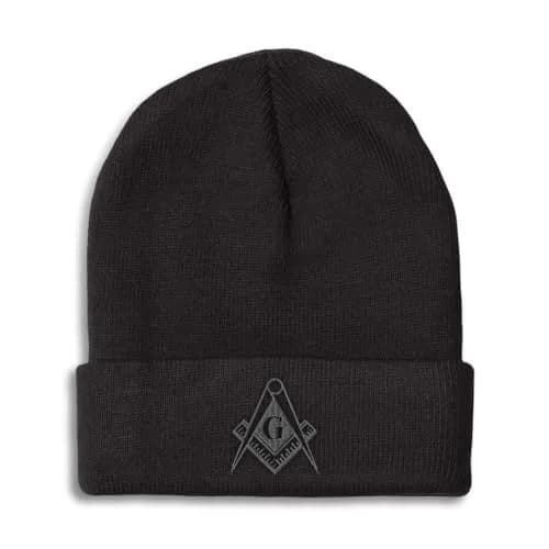 Speedy Pros Beanies for Men Mason Gray Thread Embroidery Winter Hats for Women Acrylic Skull Cap One Size Black Design Only thumbnail 1
