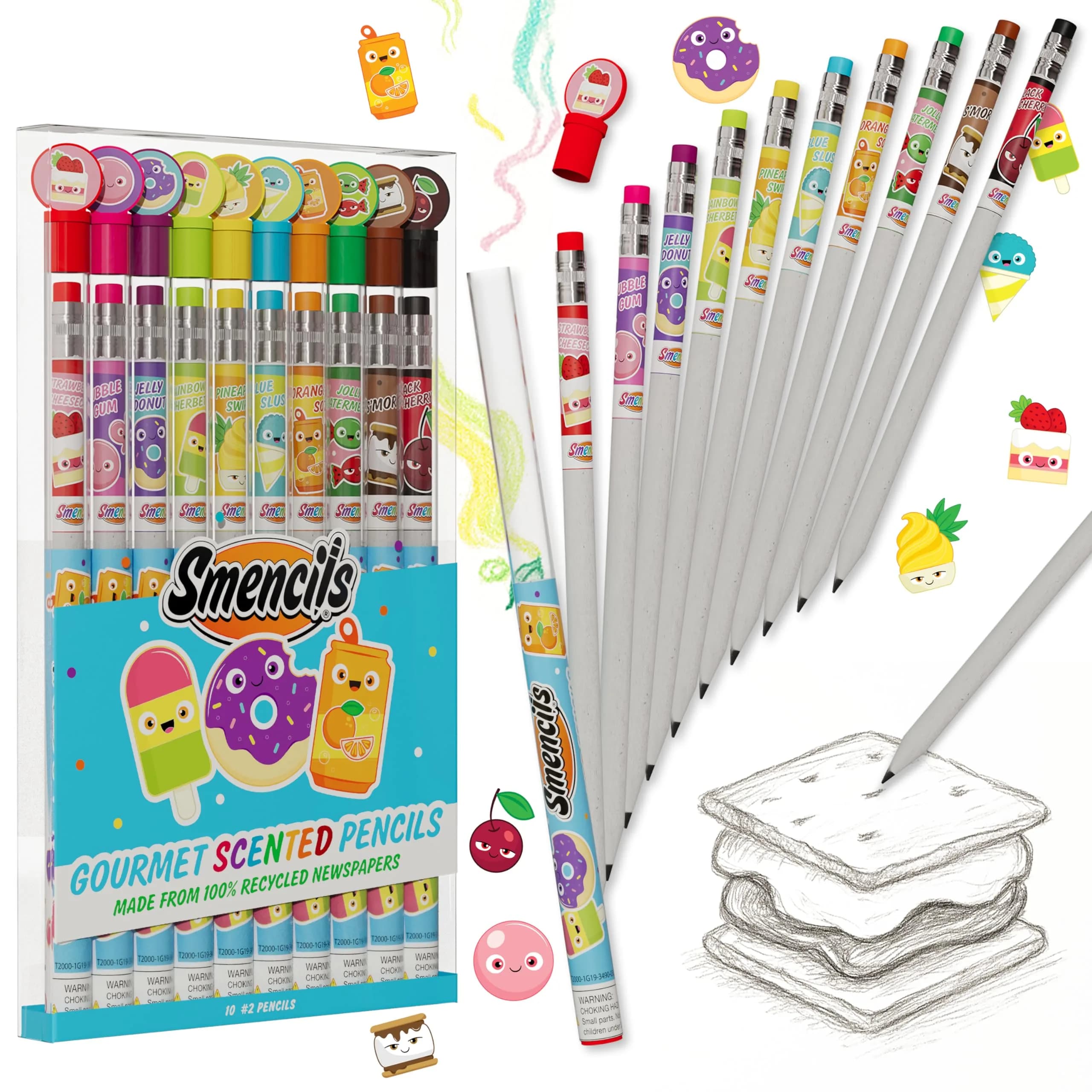 Smencils Scented Graphite HB #2 Pencils (10-Pack) | Recycled Newspaper, 2-Year Scent Life