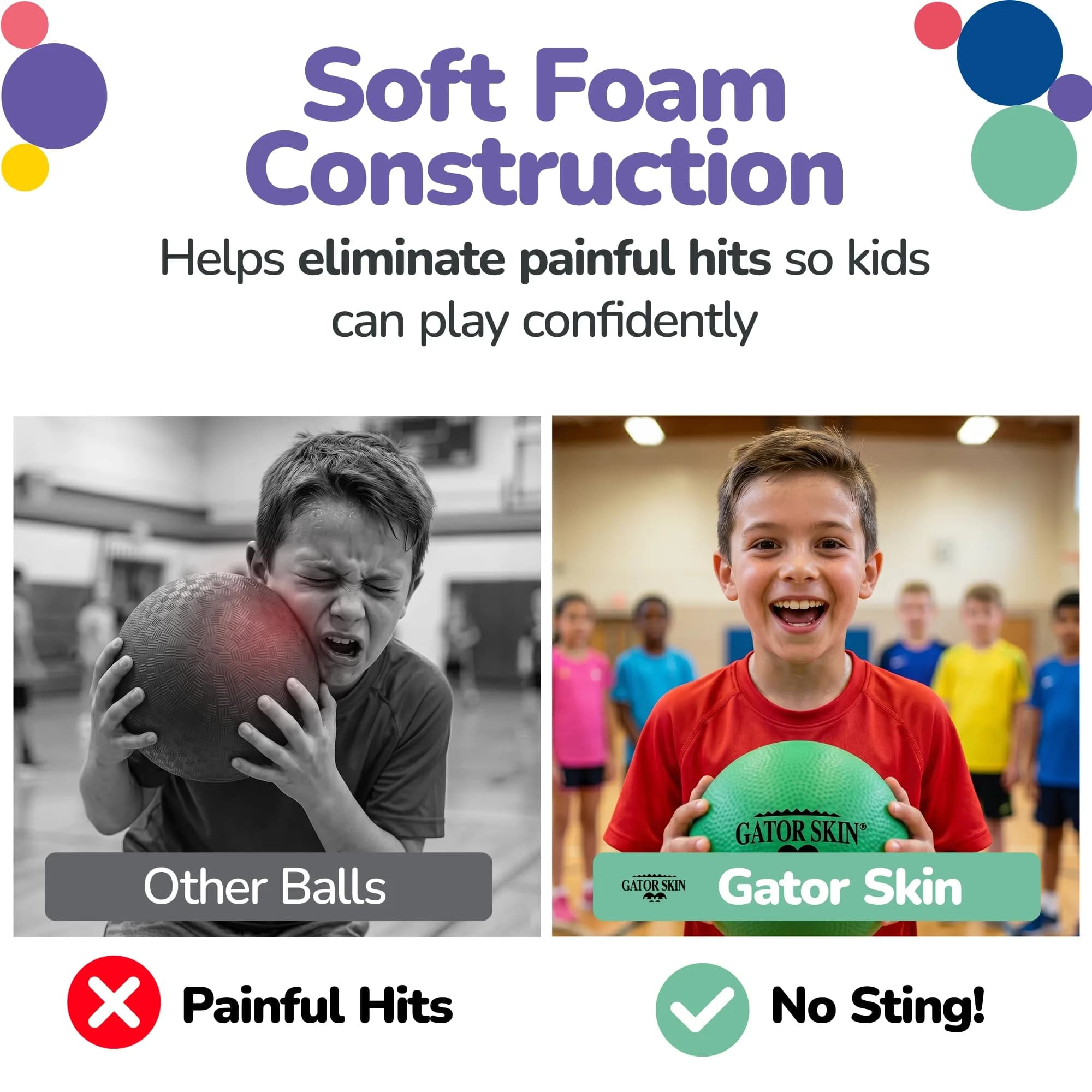 Gator Skin Foam Dodgeballs 6 Inch (156g) 6-Pack | No-Sting Fun for Kids Ages 4-8 - view 2