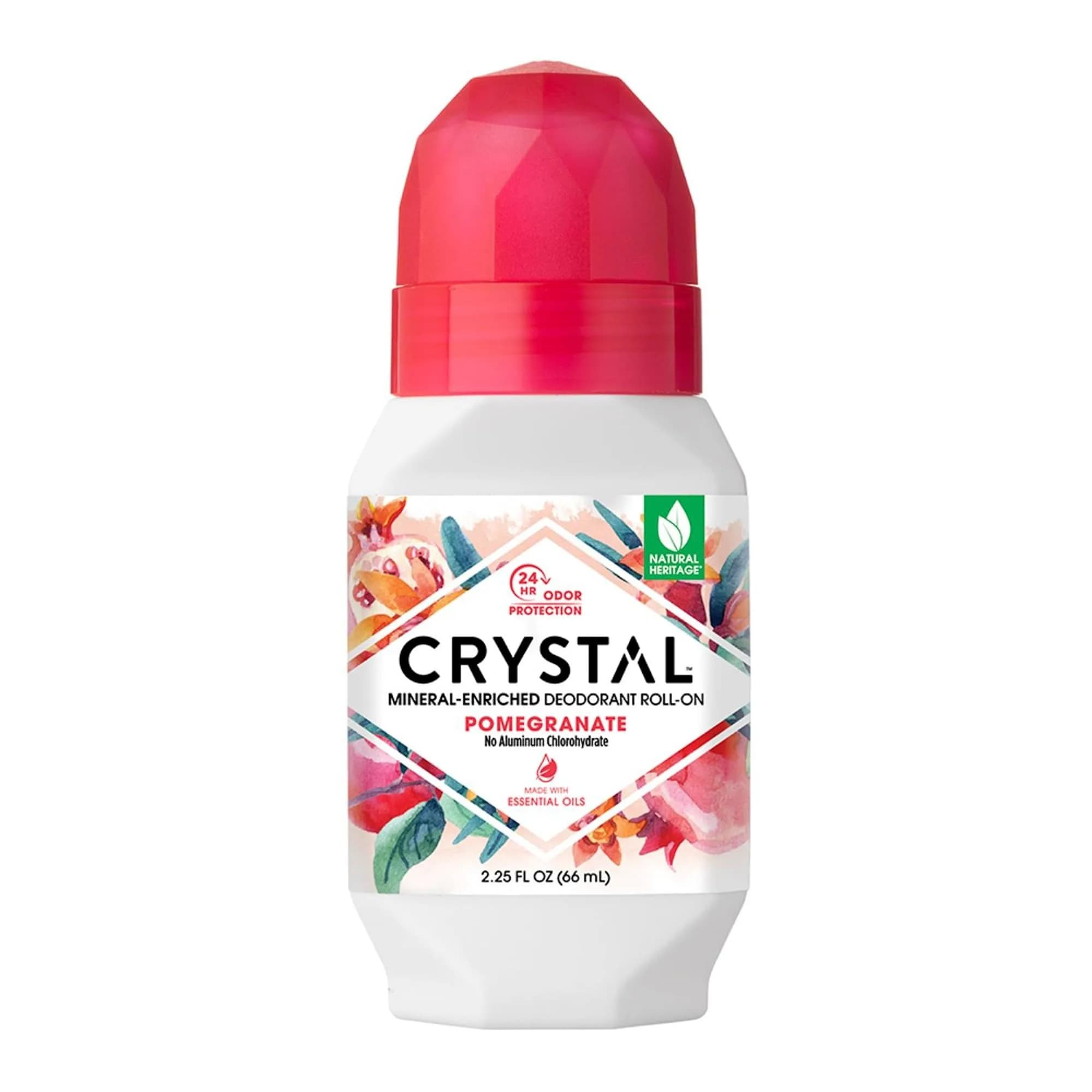 Crystal Essence Mineral Deodorant Roll-On Chamomile & Green Tea 6.75 Fl Oz (200ml) | 24-Hour Odor Protection — Pomegranate