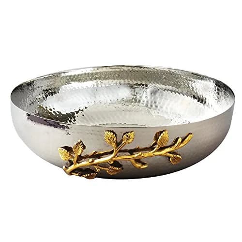 Elegance Golden Vine Hammered Salad Bowl 12-Inch | Silver/Gold Stainless Steel, Elegant Design thumbnail 1