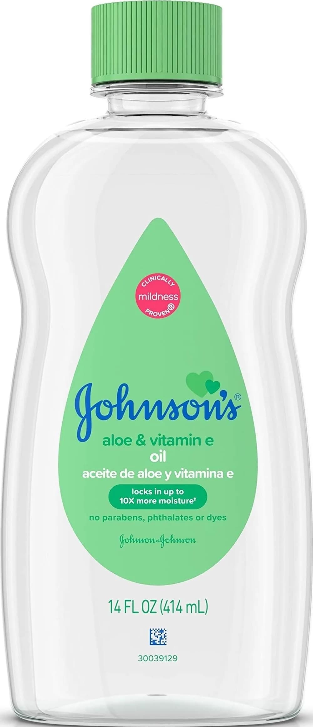 Johnson's Baby Oil with Aloe Vera & Vitamin E 414ml (14 fl oz) | Locks in 10x More Moisture for Soft Skin - main product image