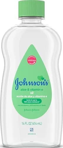 Johnson's Baby Oil with Aloe Vera & Vitamin E, 591ml (20 Fl Oz) | Hypoallergenic Moisturizing Oil for Baby's Delicate Skin — 14 Fl Oz