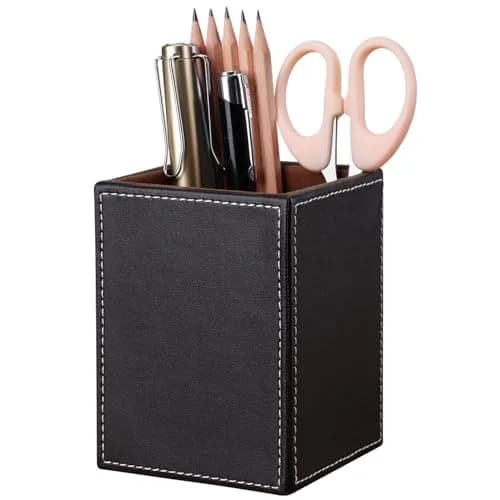 KINGFOM PU Leather Square Pencil Holder Cup | Desktop Stationery Organizer for Office & Study thumbnail 4