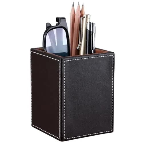 KINGFOM PU Leather Square Pencil Holder Cup | Desktop Stationery Organizer for Office & Study thumbnail 1