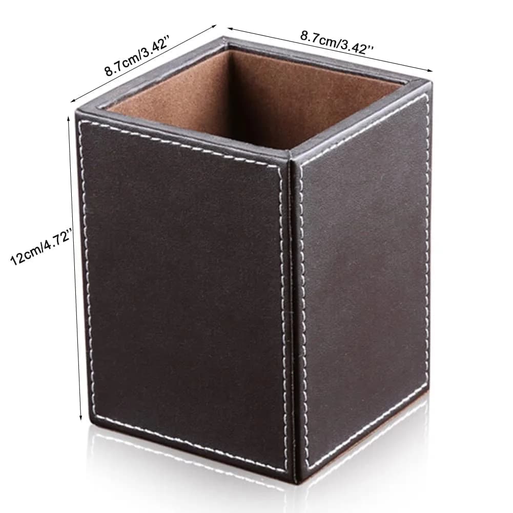 KINGFOM PU Leather Square Pencil Holder Cup | Desktop Stationery Organizer for Office & Study - view 2