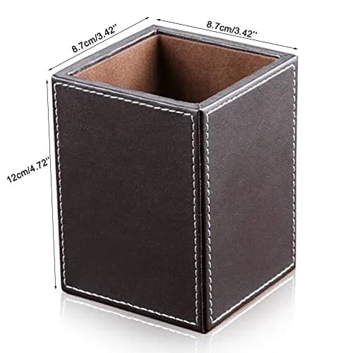 KINGFOM PU Leather Square Pencil Holder Cup | Desktop Stationery Organizer for Office & Study thumbnail 2