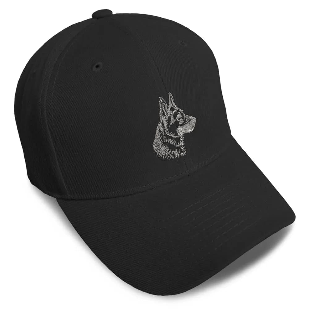 Speedy Pros Custom Baseball Cap German Shepherd Head Silver Embroidery Dogs Acrylic Dad Hats for Men & Women Black Design Only | Unique Breed Face - main product image