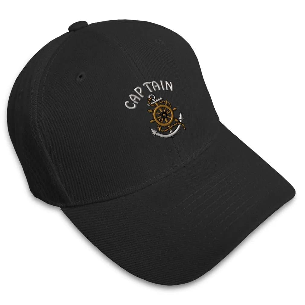 Speedy Pros Baseball Cap Captain Wheel Sailing Anchor Embroidery 100% Acrylic Black | Classic Unisex Style