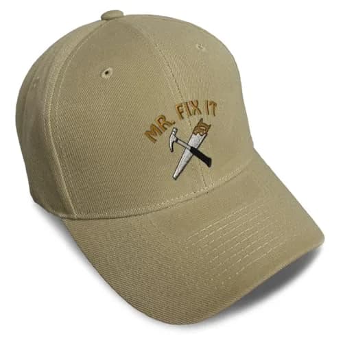 Speedy Pros Baseball Cap Mr. Fix It Embroidery Construction Acrylic Hats for Men & Women | Adjustable Strap Closure Khaki thumbnail 1
