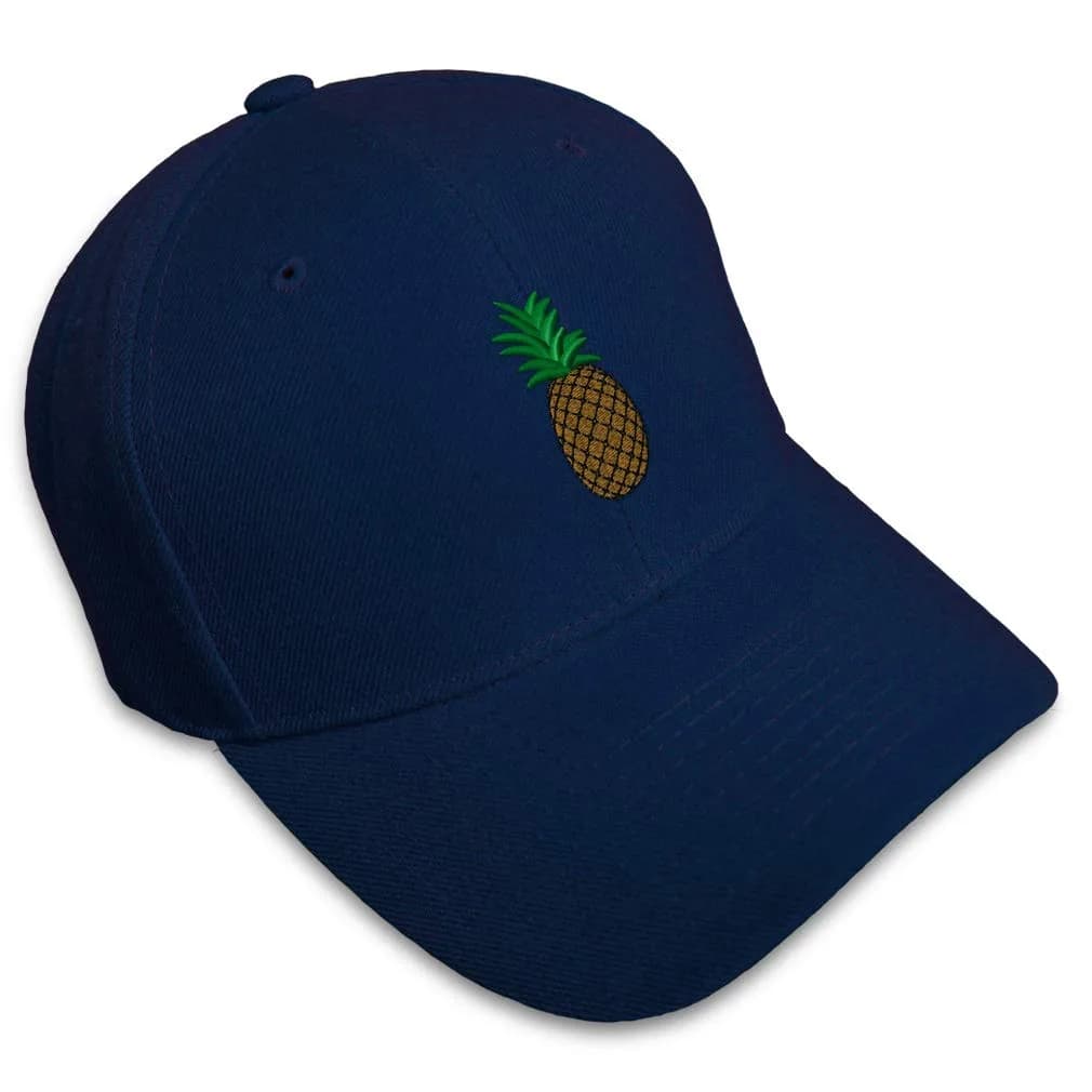 Speedy Pros Custom Baseball Cap Pineapple Embroidery 58cm | Food & Beverage Design, Unisex, Khaki — Navy Design Only
