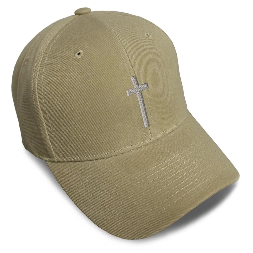 Speedy Pros Baseball Cap Cross Silver Christ Jesus God Faith Black Design Only | Embroidered, Adjustable, Unisex — Khaki Design Only