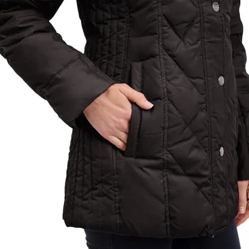 London Fog Women's Diamond Quilted Down Coat | Classic Fit with Detachable Faux Fur Hood (X-Large, Black) thumbnail 4