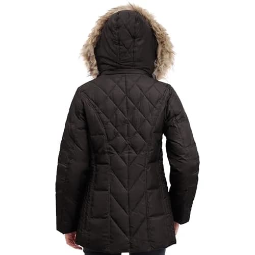 London Fog Women's Diamond Quilted Down Coat | Classic Fit with Detachable Faux Fur Hood (X-Large, Black) thumbnail 6