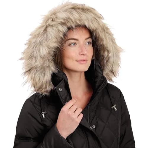 London Fog Women's Diamond Quilted Down Coat | Classic Fit with Detachable Faux Fur Hood (X-Large, Black) thumbnail 3