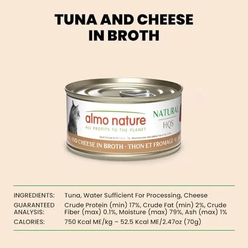 almo nature HQS Natural Wet Cat Food Tuna and Cheese in Broth, Grain-Free, 2.47 oz (Pack of 24) | Natural, Grain-Free, High Moisture thumbnail 6