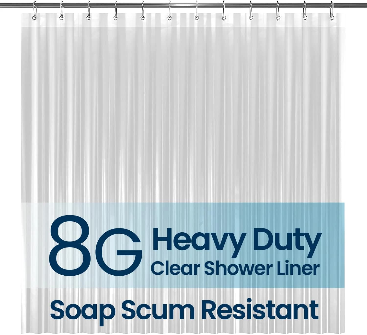 LiBa Shower Curtain PEVA 8G 72x72 Inch Waterproof Clear | Non-Toxic, Mildew Resistant, Rustproof Grommets