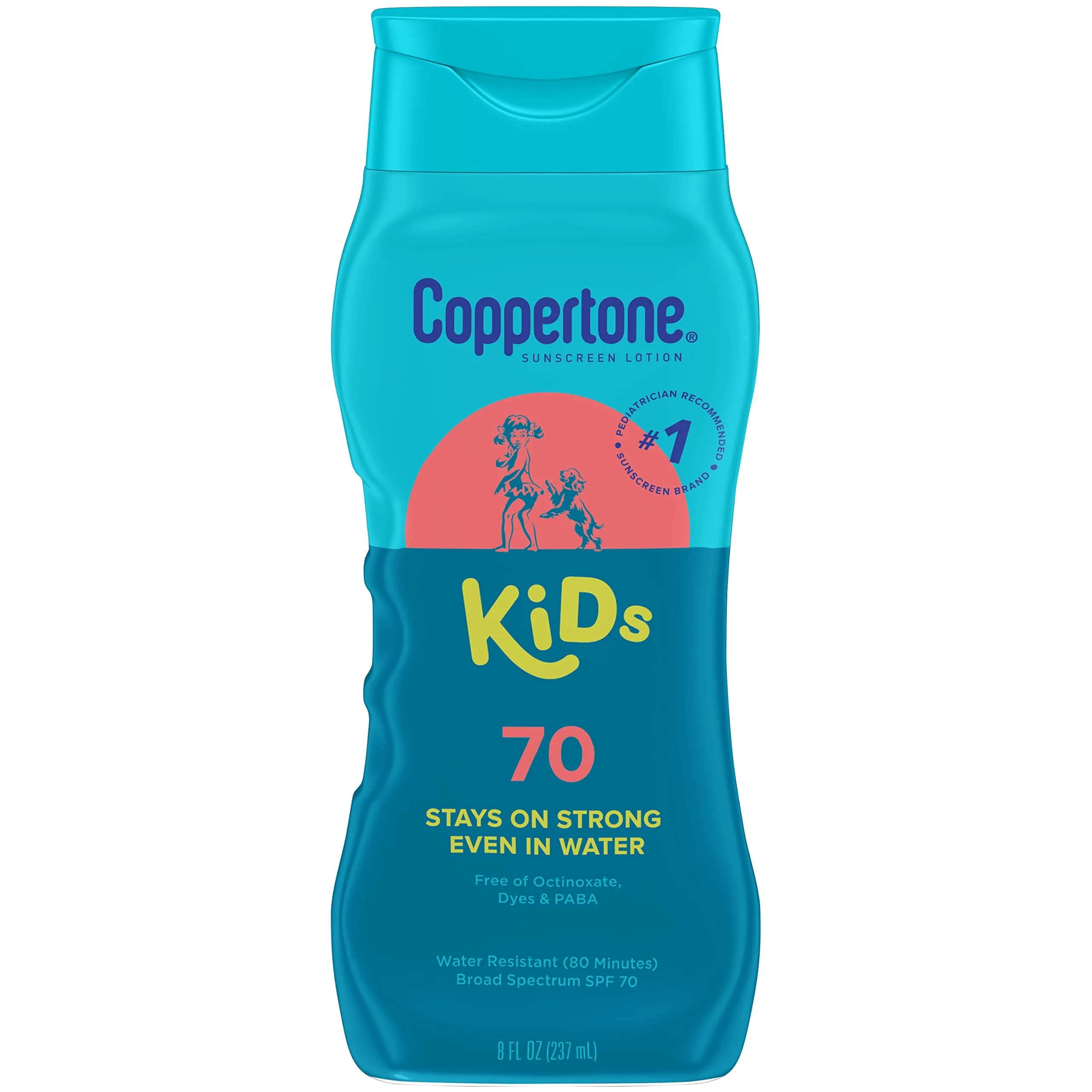 Coppertone Kids Sunscreen Lotion SPF 70 Water Resistant 8 Fl Oz | Pediatrician Recommended, Broad Spectrum UVA/UVB — Blue