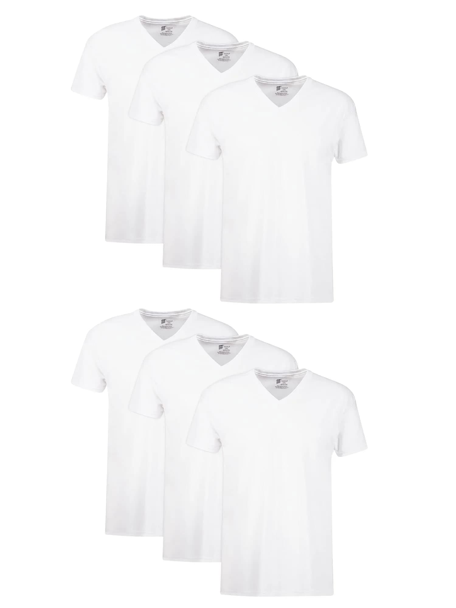 Hanes Mens Cotton Moisture-wicking V-neck Tee Undershirts 6 Pack | Soft, Tagless, Quick-Dry Comfort for Men — Small