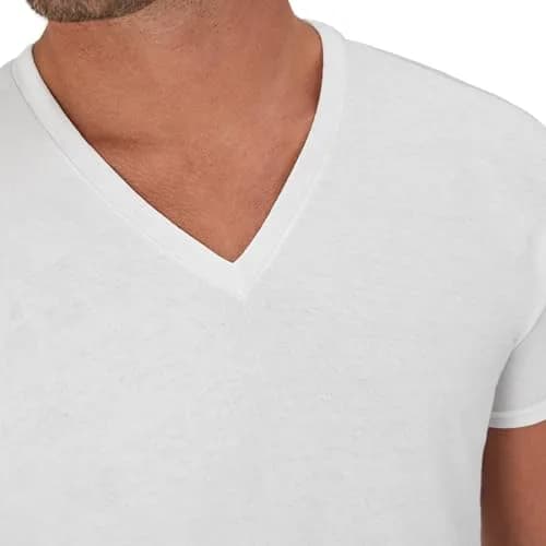 Hanes Mens Cotton Moisture-wicking V-neck Tee Undershirts 6 Pack White | Dependable Comfort & Moisture Control thumbnail 6
