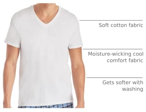 Hanes Mens Cotton Moisture-wicking V-neck Tee Undershirts 6 Pack | Soft, Tagless, Quick-Dry Comfort for Men thumbnail 4