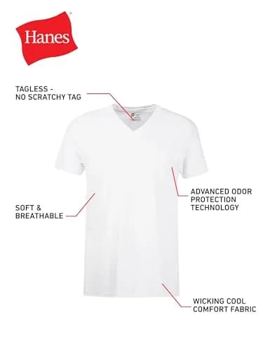 Hanes Mens Cotton Moisture-wicking V-neck Tee Undershirts 6 Pack | Soft, Tagless, Quick-Dry Comfort for Men thumbnail 7