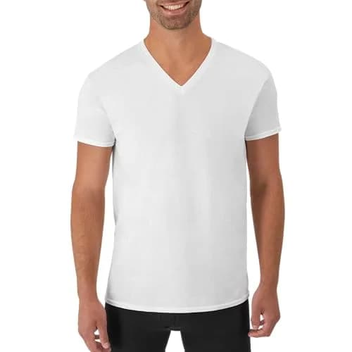 Hanes Mens Cotton Moisture-wicking V-neck Tee Undershirts 6 Pack | Soft, Tagless, Quick-Dry Comfort for Men thumbnail 2