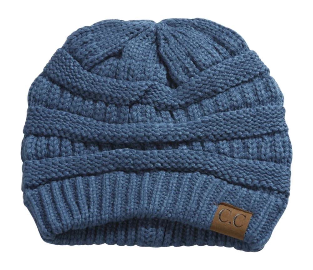 C.C Thick Soft Knit Oversized Beanie Cap Hat - Denim | Warm, Casual, Unisex