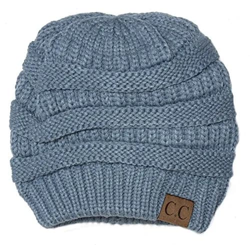 C.C Thick Soft Knit Oversized Beanie Cap Hat - Denim | Warm, Casual, Unisex thumbnail 2