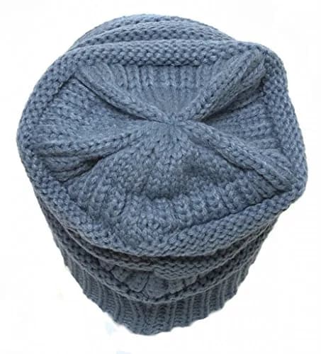 C.C Thick Soft Knit Oversized Beanie Cap Hat - Denim | Warm, Casual, Unisex thumbnail 3