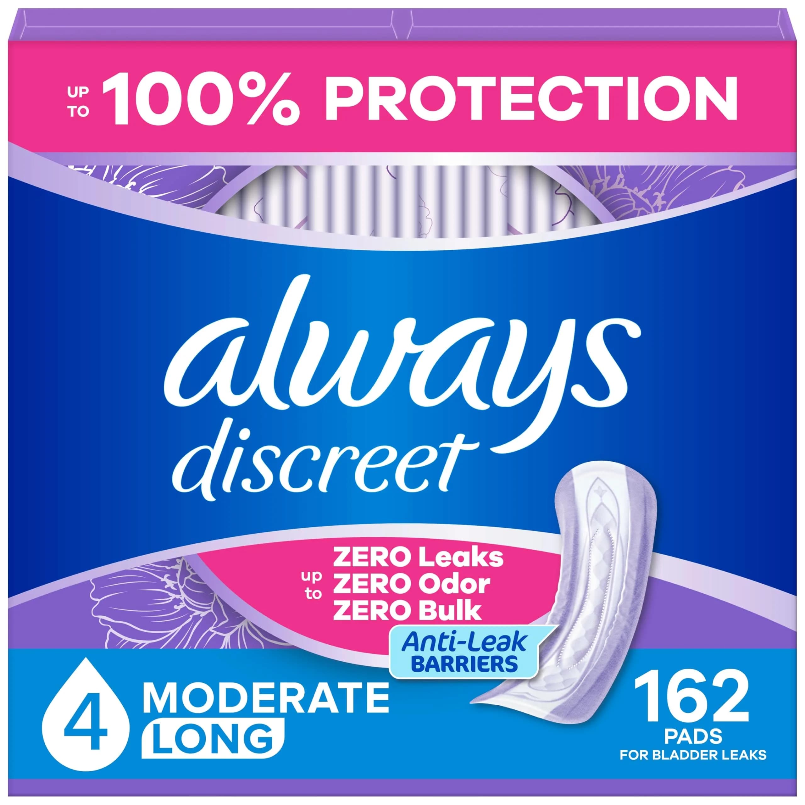 Always Discreet Moderate Absorbency Long Length Incontinence Pads for Women | Dermatologist Tested | Long - main product image